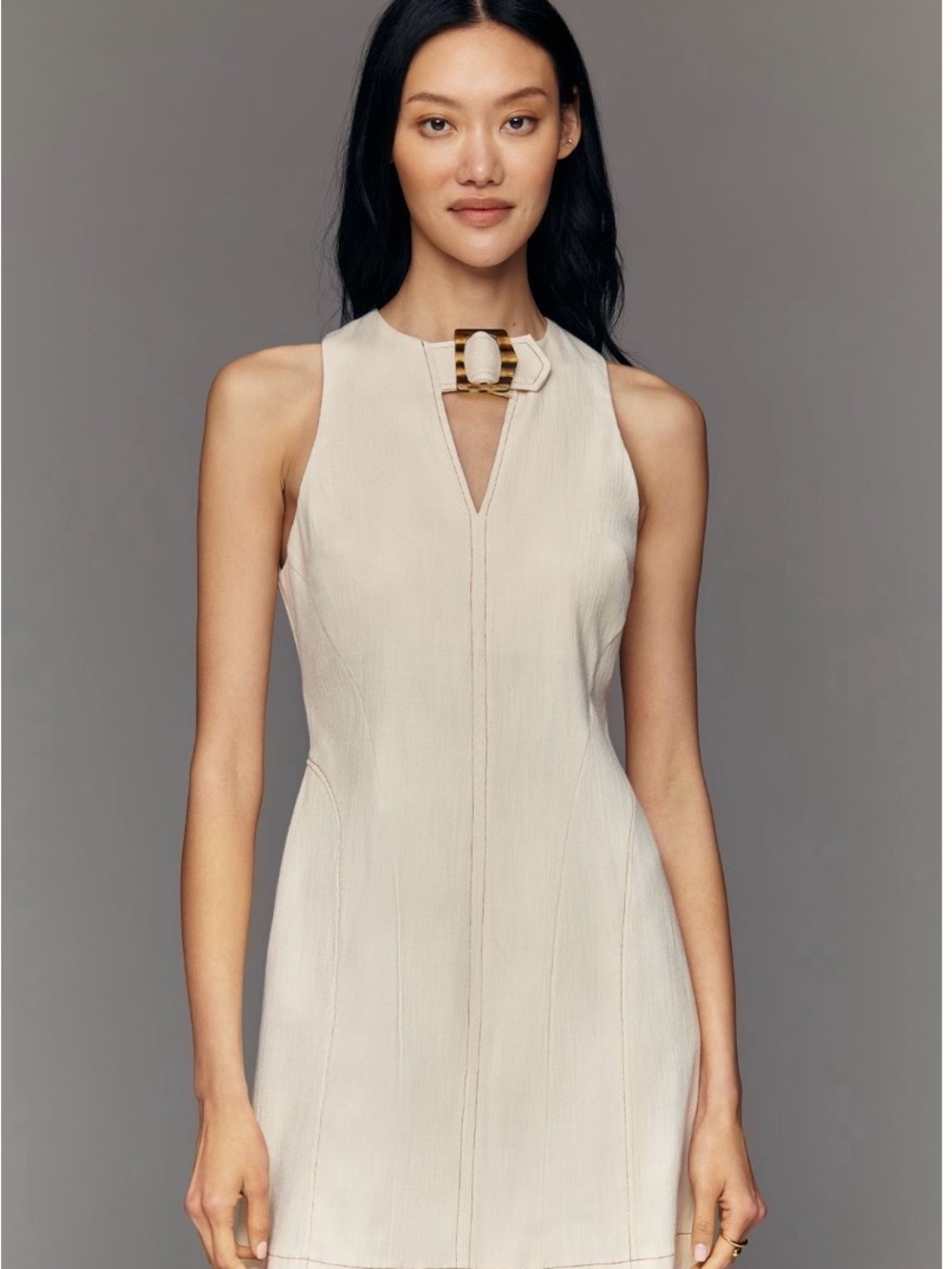 NWT By Anthropologie Sleeveless Cream Shift Dress with Tortoiseshell Buckle